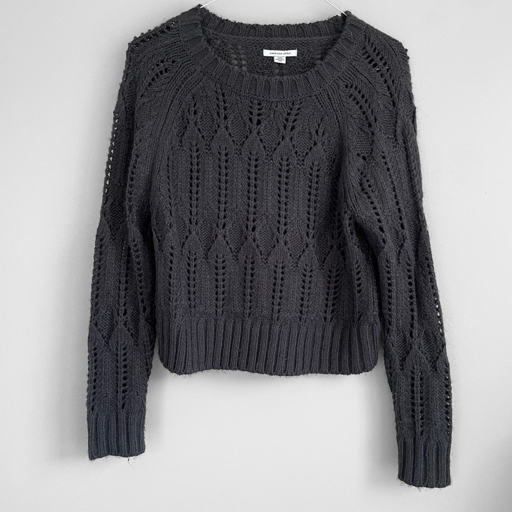 American Eagle Charcoal Gray Pointelle Sweater